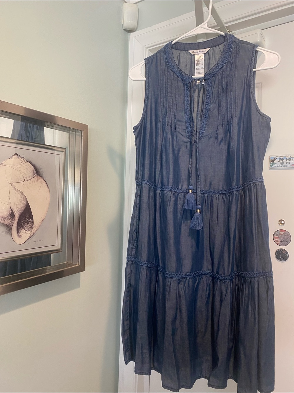 Tommy Bahama Indigo Sleeveless Tassel Tiered Dress